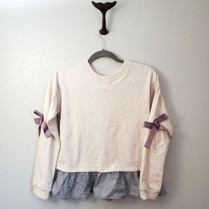 Roebuck and Co Heritage Supply Company Cream Sweater with ruffle and elbow bows
